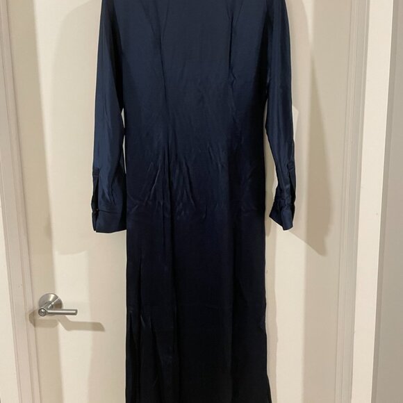 Madewell button-front navy satin midi-maxi dress - Picture 3 of 5